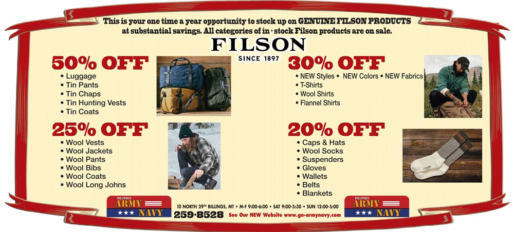 Up to 50% off Filson clothing and gear (newspaper ad)