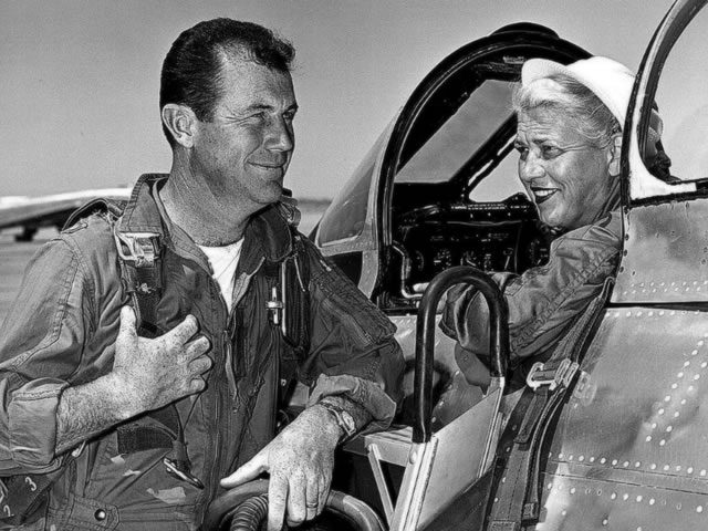 Jacky Cochran in F-86 Cockpit with Chuck Yeager
