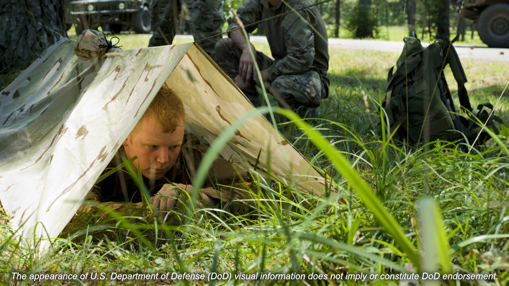 Improvised ridgeline poncho shelter